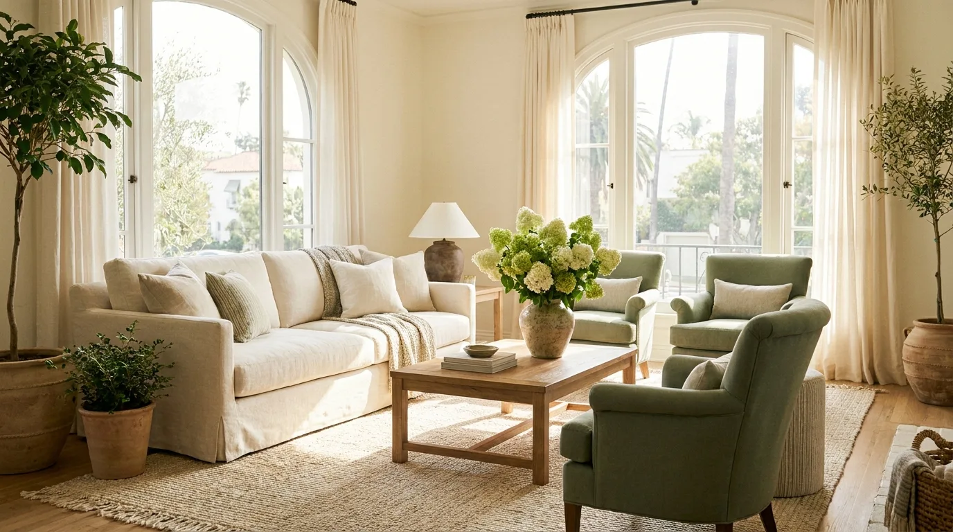 A bright, beautifully staged living room ready to sell